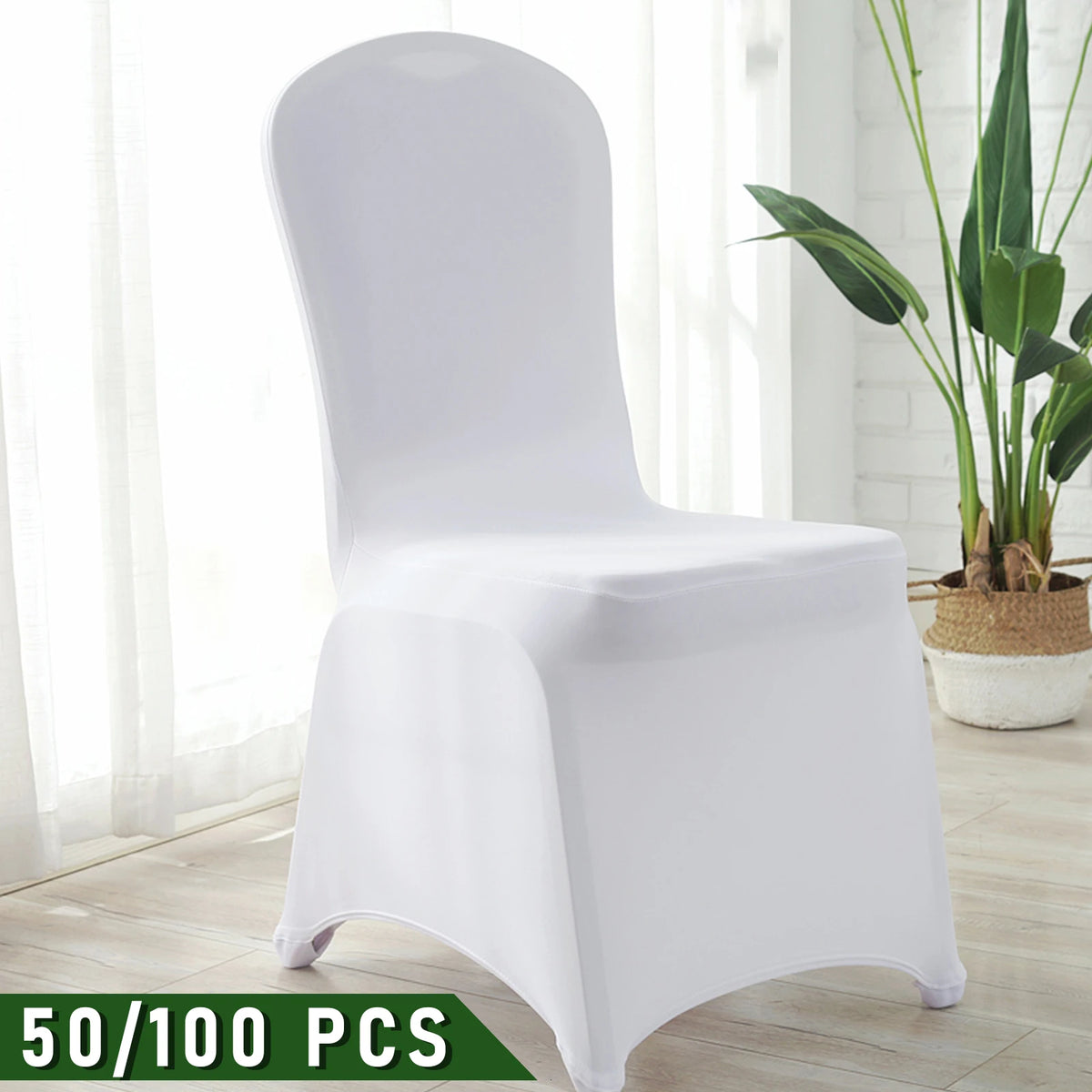 SucceBuy 12/30/50/100 piezas Portabebés de silla de boda Spandex Estiramiento Funda de Slipcover para Restaurante Banquete Hotel Comedor Fiesta Blanca Funda
