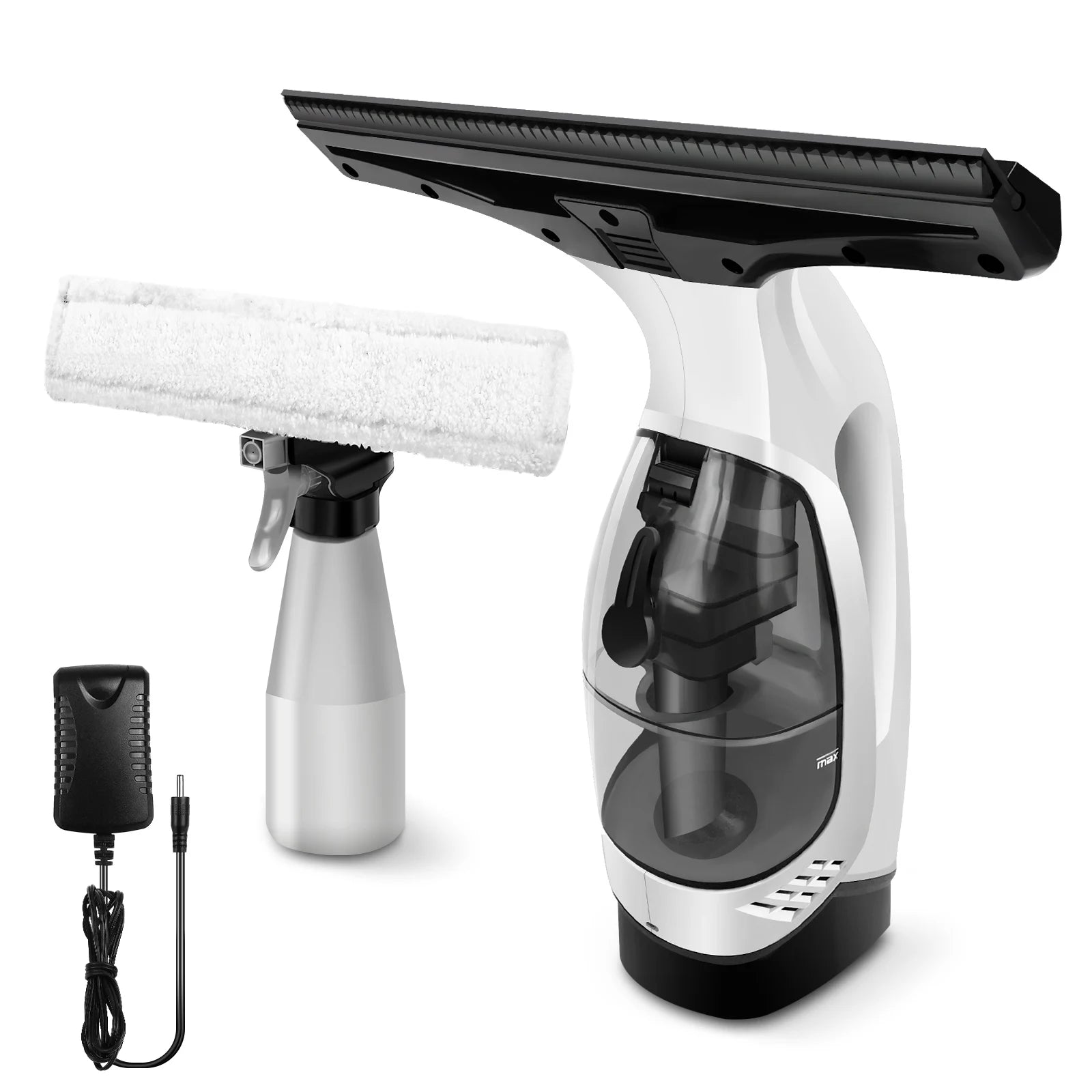 Aspirateur de fenêtre sans fil rechargeable avec raclette et vaporisateur