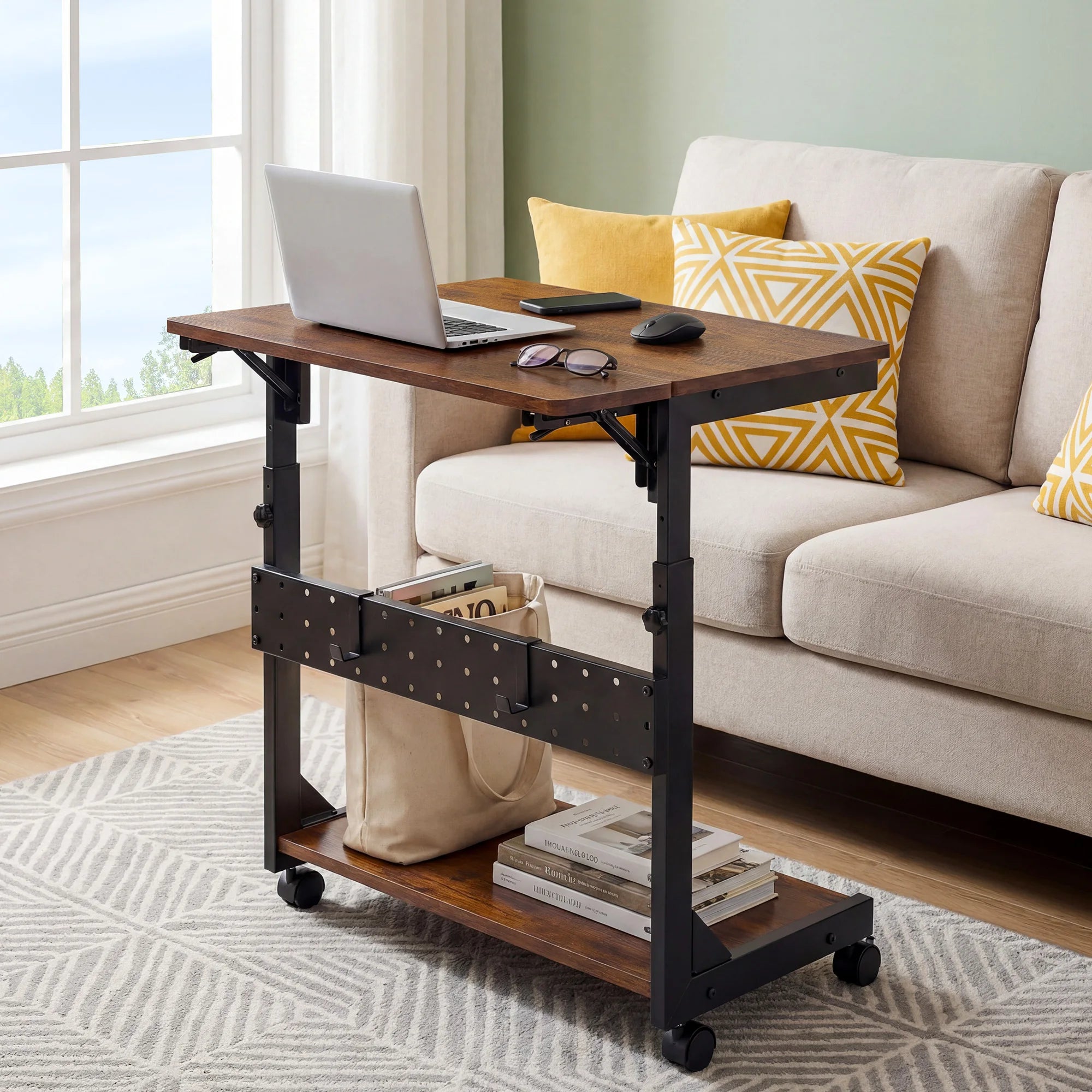 Height Adjustable 2-Tier Sofa Desk 25in PC Stand for Home Use
