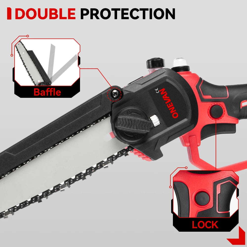 ONEVAN 8 Inch Brushless Electric Chainsaw Cordless Portable Electric Saw Woodworking Power Tool For Makita 18V Battery Pin