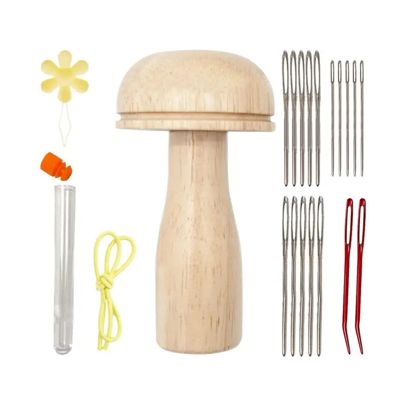 Wooden Darning Mushroom with Needle Storage Kit