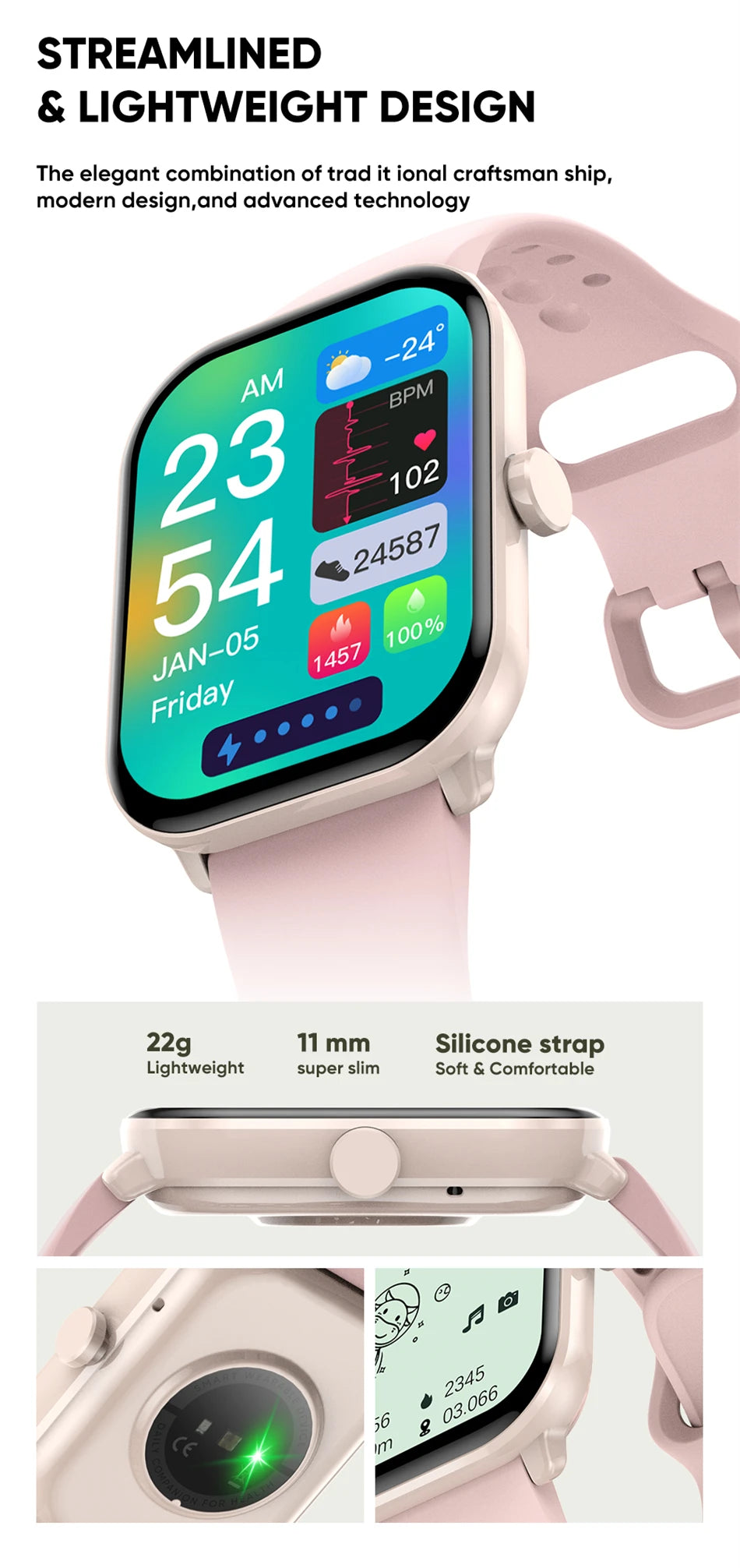 Ceas inteligent cu apelare Bluetooth de 2,01 inch pentru Android și iOS