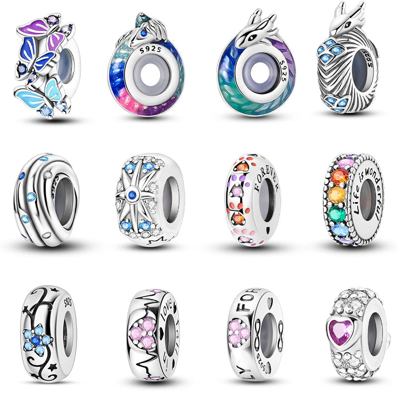 100% 925 Sterling Silver Rainbow Zircon Colorful Butterfly Dragon Shaped Silicone Stopper Charms Beads Fit DIY Bracelets Jewelry
