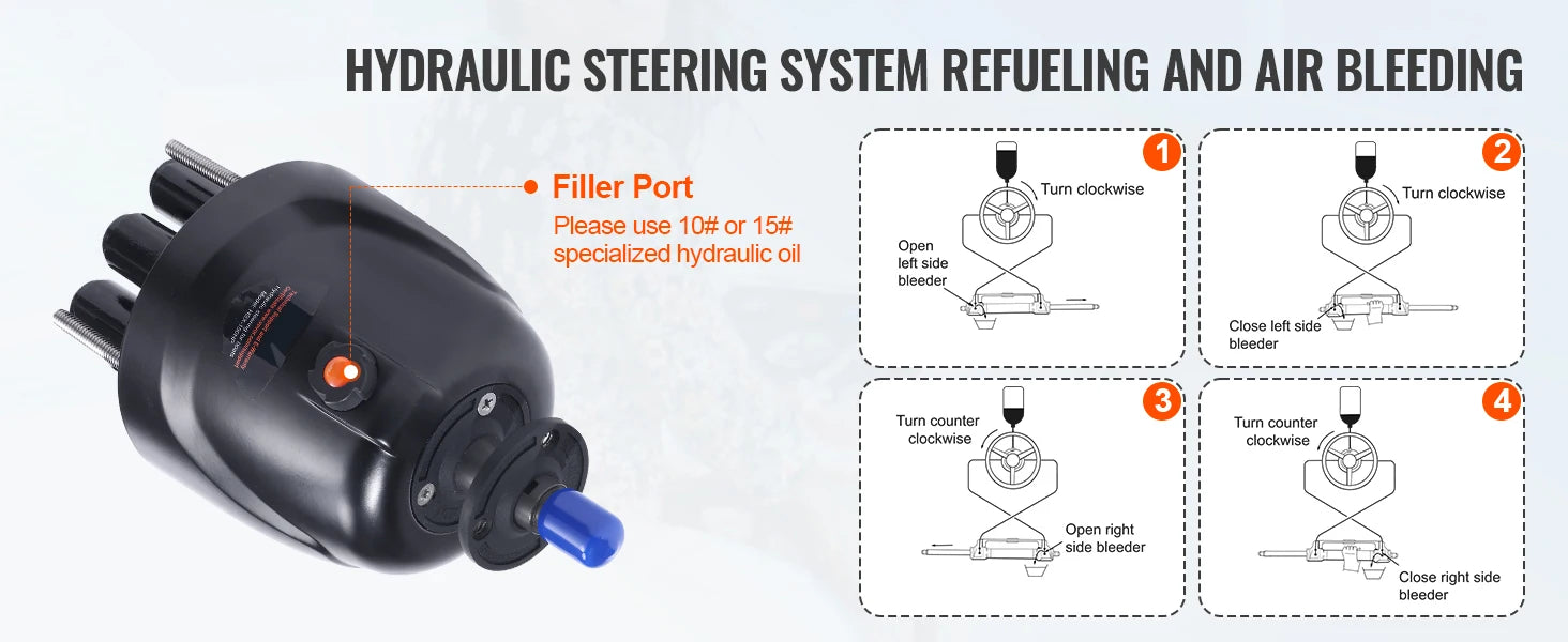 Hydraulic Outboard Steering Kit 90HP–300HP with Pump & 24/26FT Hoses