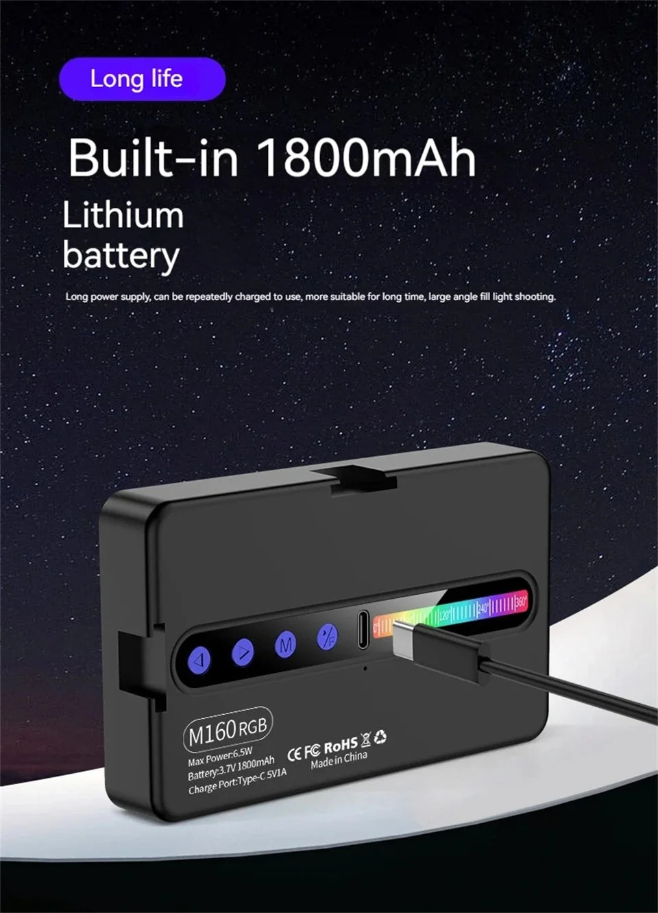 Rechargeable RGB Camera Light Panel
