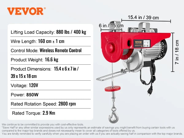 Electric Hoist 200–800kg with Remote Control for Garage Lifting