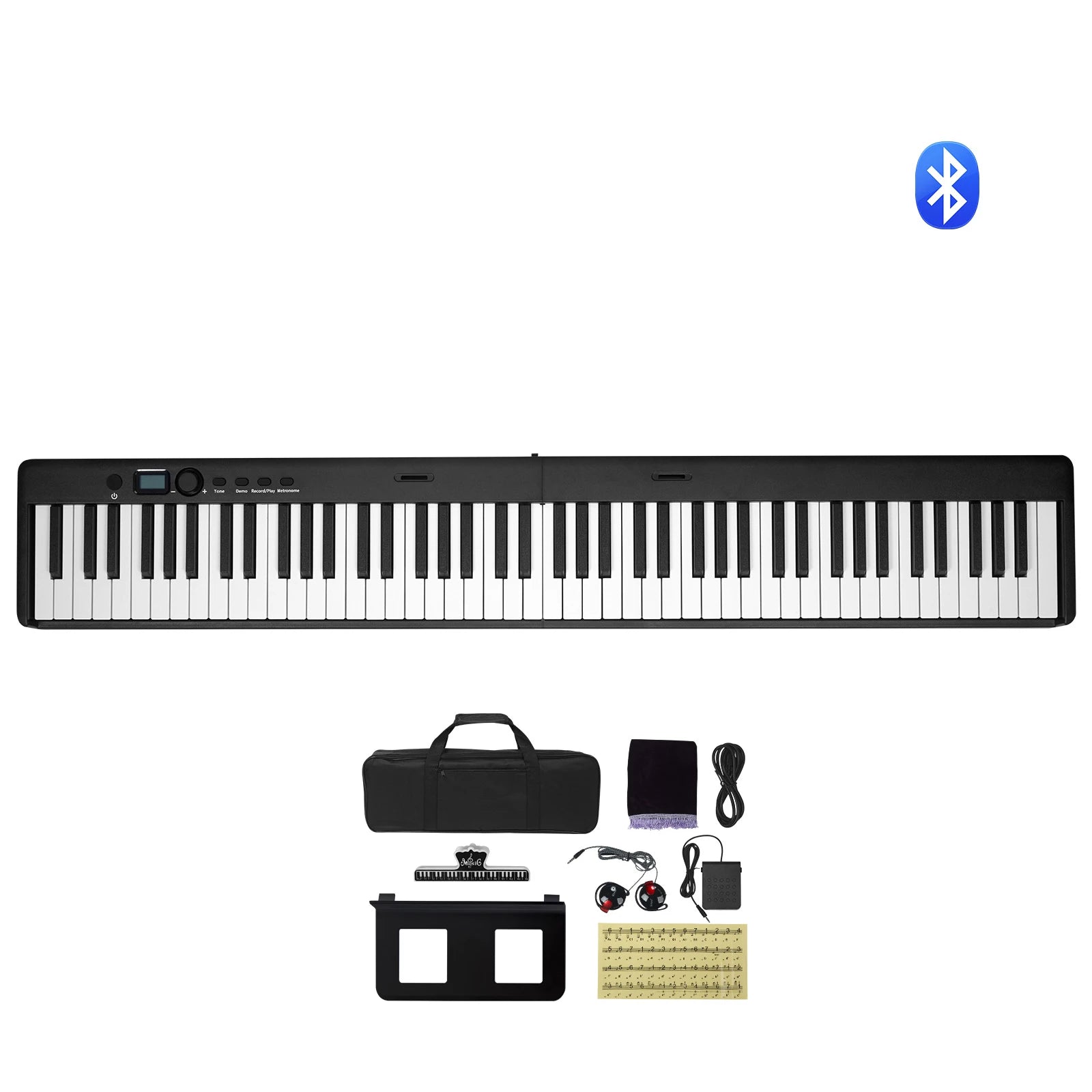 SucceBuy 88 Key Folding Keyboard Piano Bluetooth, MIDI Portable Electronic Digital Foldable Piano Rechargeable for Beginners Use