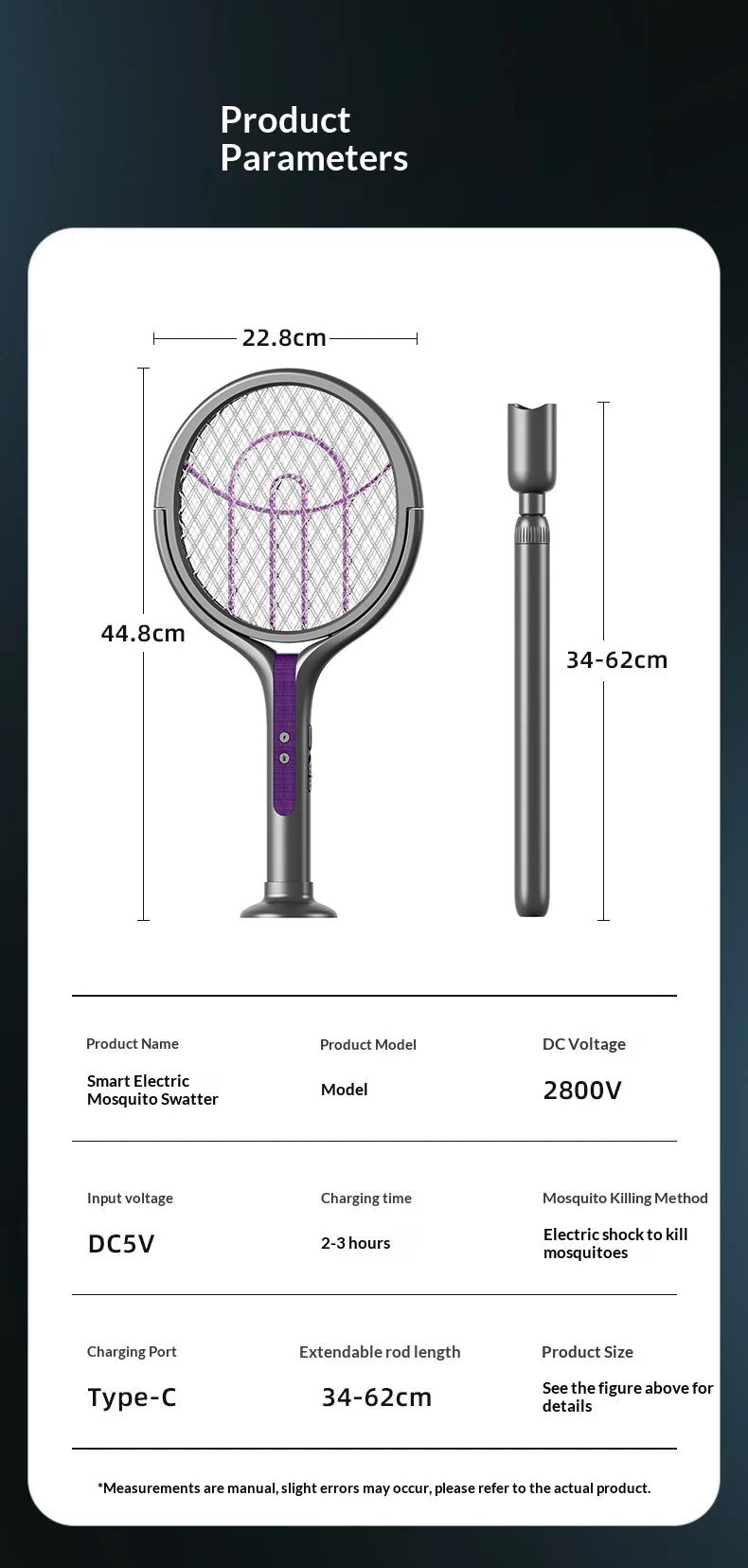 Rotating Head Rechargeable Electric Bug Zapper Racket