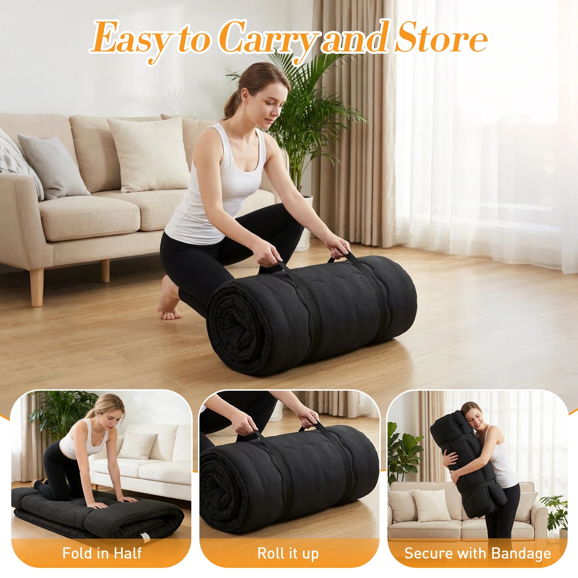 4 Inch Foldable Floor Mattress with Washable Cover and Storage Bag
