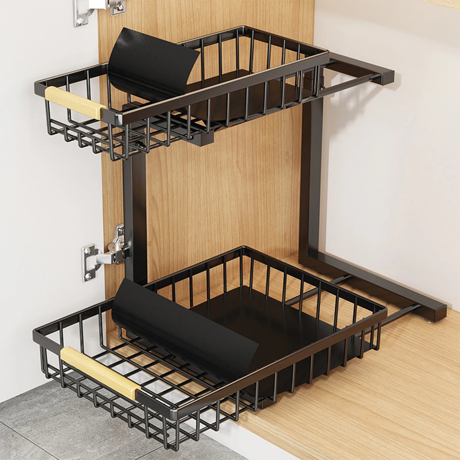 2‑Level Metal Storage Rack Under the Sink with Sliding Drawer