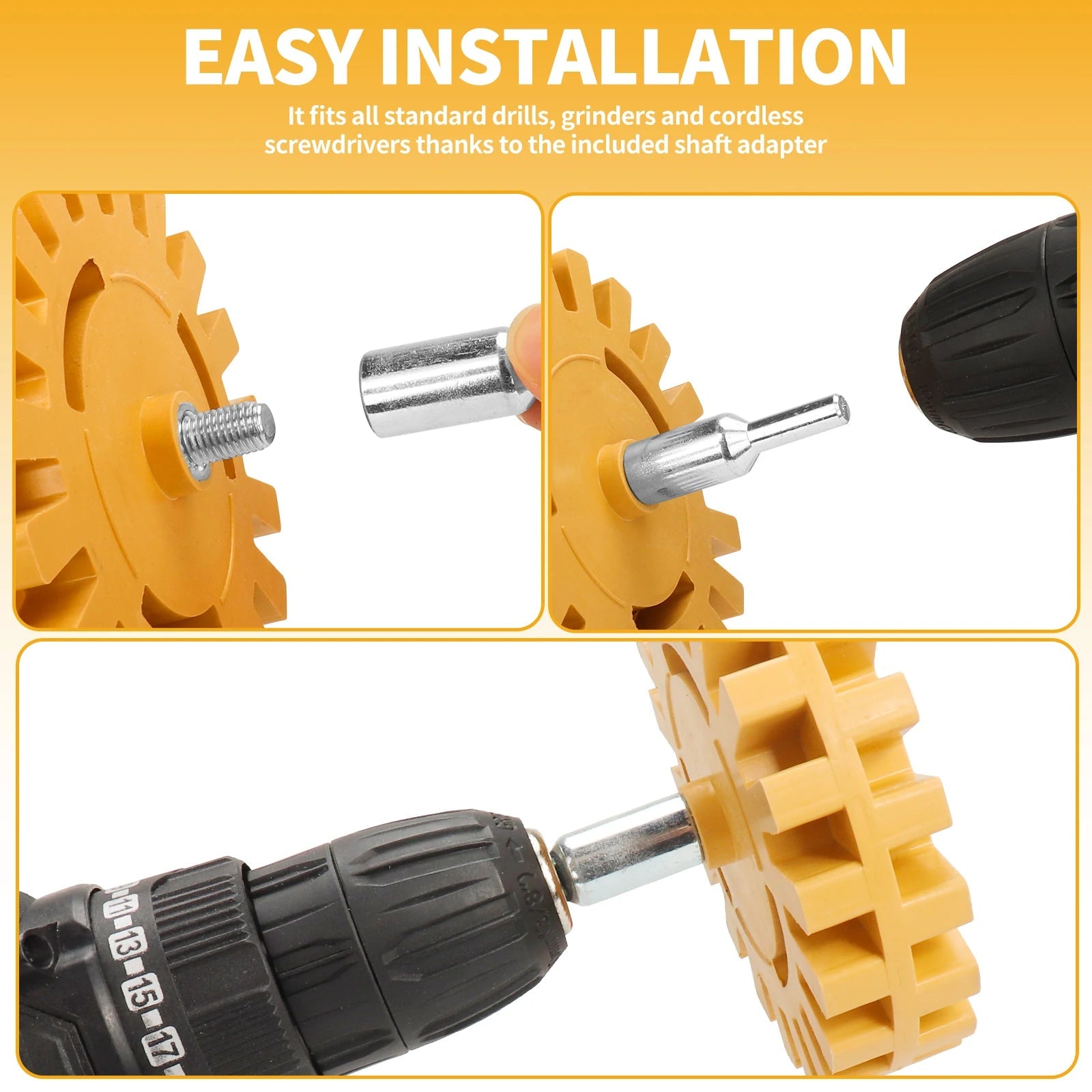 SIFANG Car Eraser Wheel Adhesive Remover Rubber Wheel, Smooth Power Drill Adapter, Paint Repair Rubber Vinyl Decals Removal Tool
