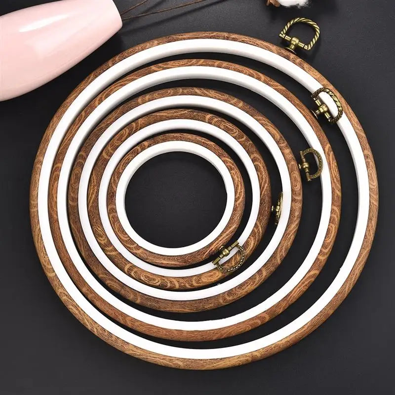10-Piece Plastic Embroidery Hoop Set, Imitation Wood