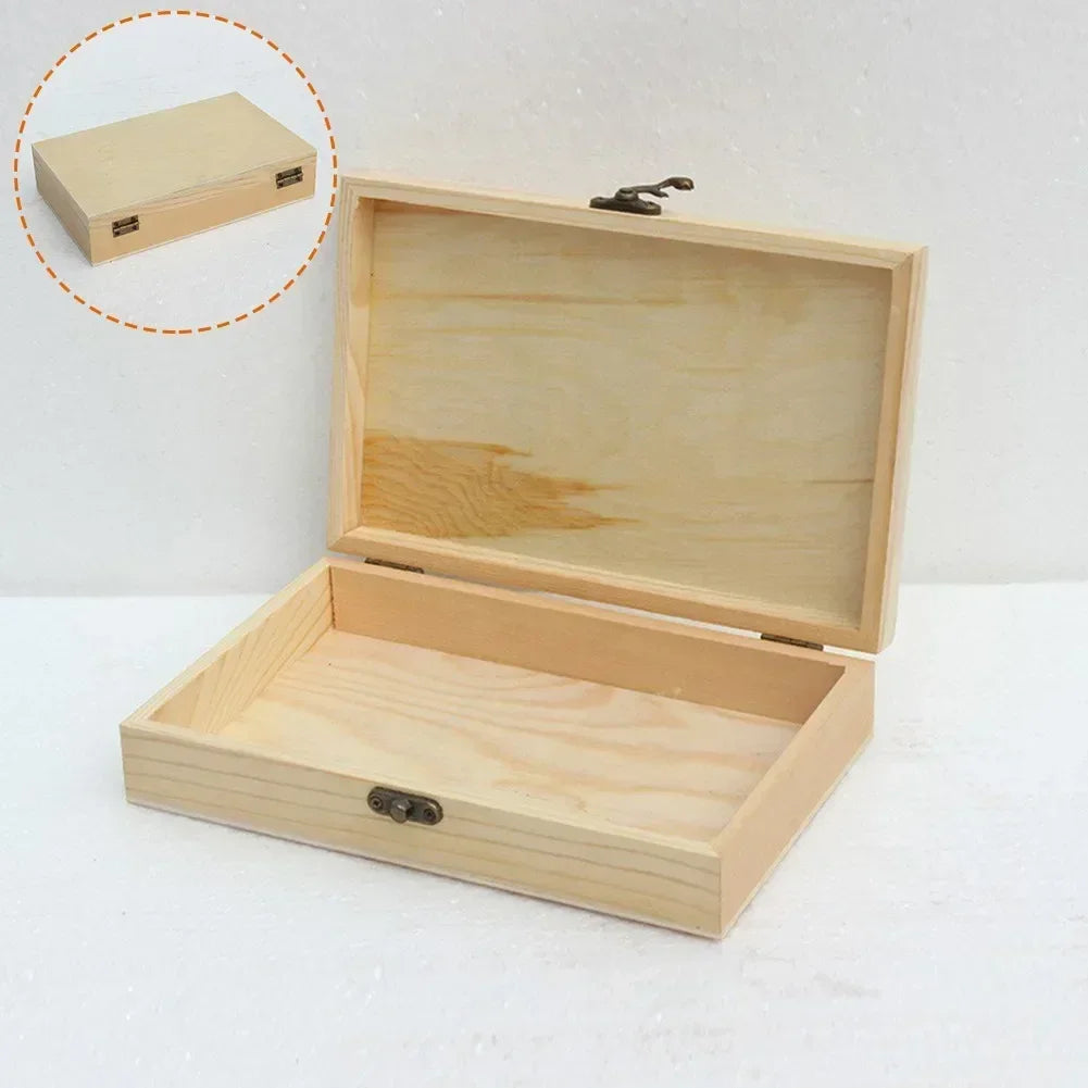 Wooden Storage Box 25 x 17 x 4 cm with Hinged Lid