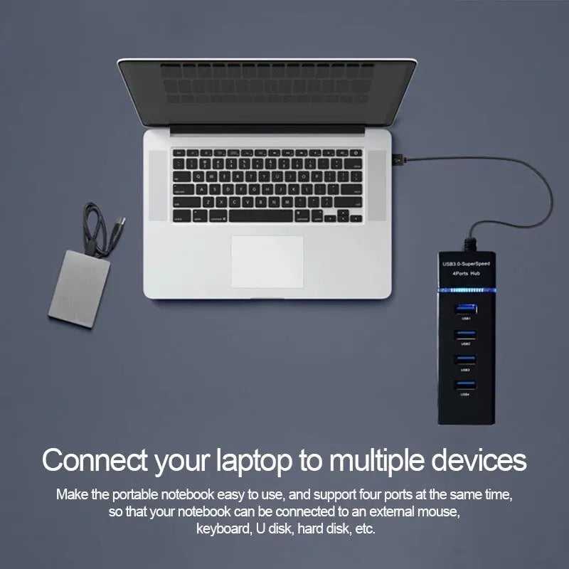 Four-Port USB Hub with USB 3.0 and USB 2.0 Ports