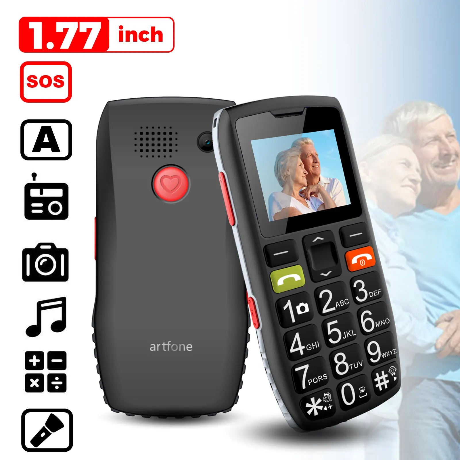 Bar Senior Mobile Phone Artfone C1+ With Free Charging Dock C1 Big Rubber Keypad For Elderly Dual Sim One Key SOS FM 1400mAh