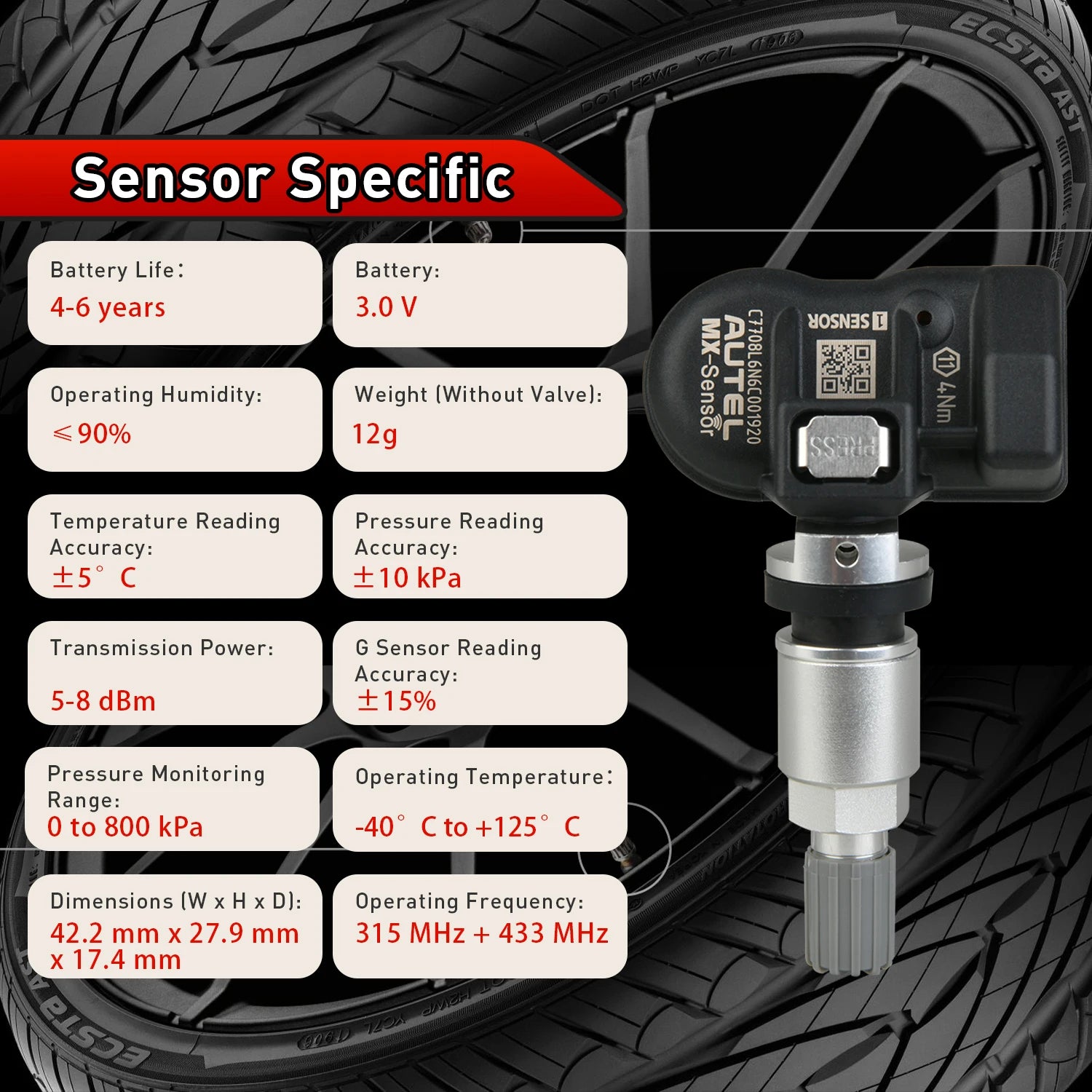 Autel MX TPMS-sensor 2-i-1 315MHz & 433MHz klonbar