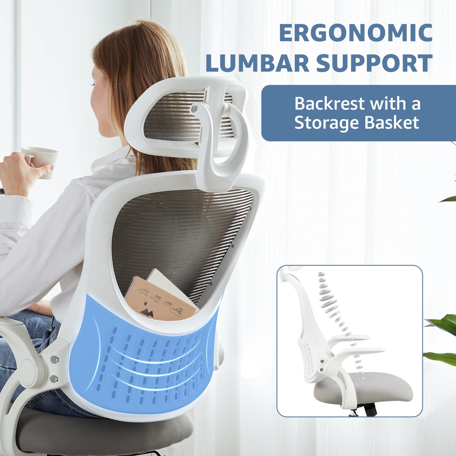 Ergonomic Mesh Office Chair with Lumbar Support, Headrest & Flip Arms