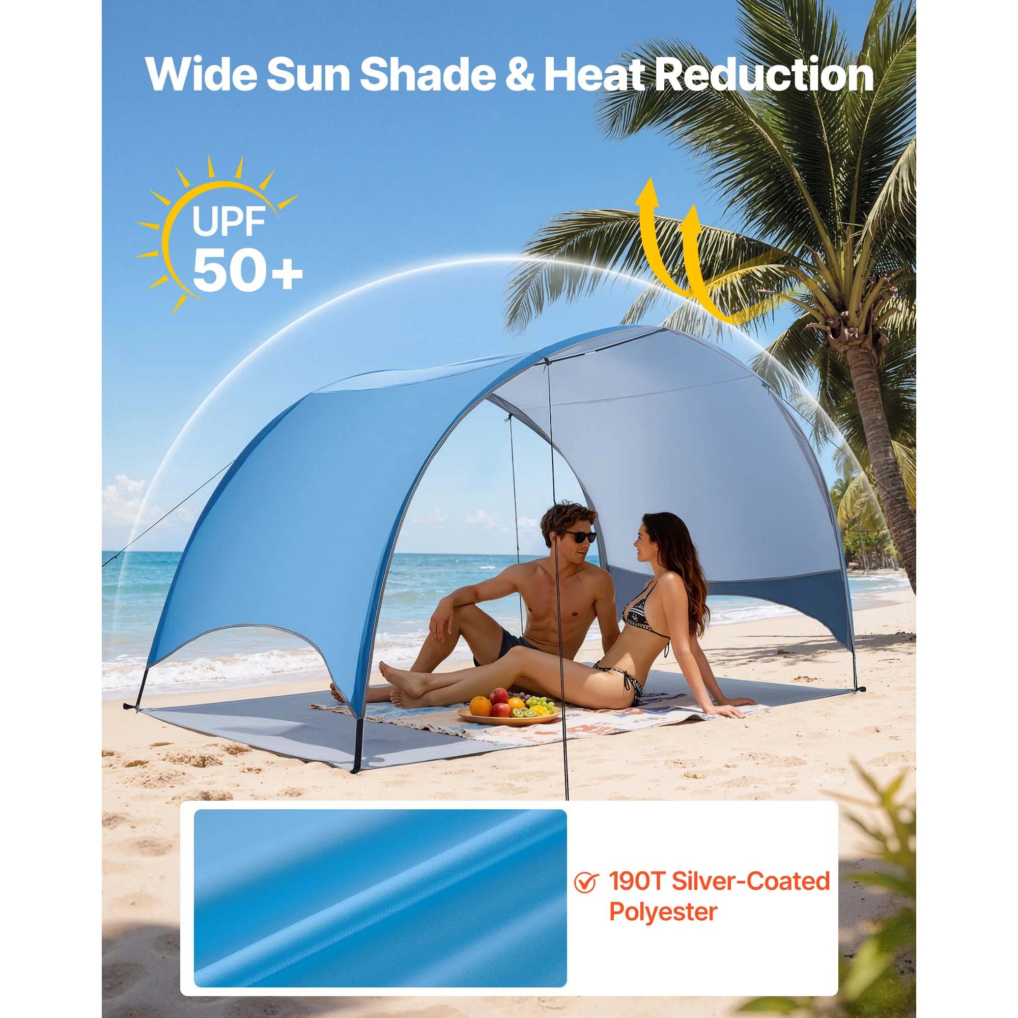 SucceBuy Strandtelt Solskærm til 3/4 person UPF 50+ beskyttelse Portabelt solskærm canopy til camping, fiskeri, udendørs, picnic