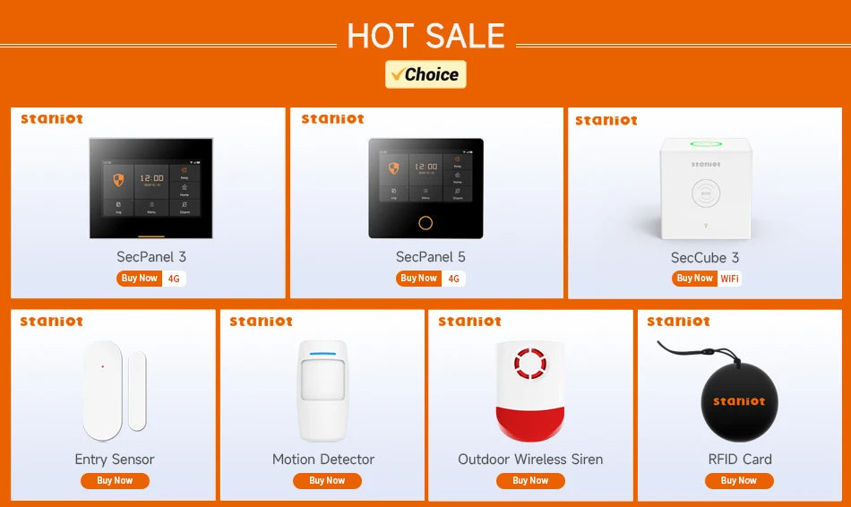 Staniot WiFi SecPanel 5 Wireless Home Alarm System Tuya Smart 4.3" Touch Screen Security Kit Built-in Siren APP Remote Control