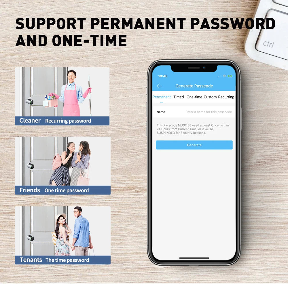 TTLock Smart Lock Cylinder with Keypad, APP Password IC Card Mechanical Key, Adjustable Euro Profile Door Lock