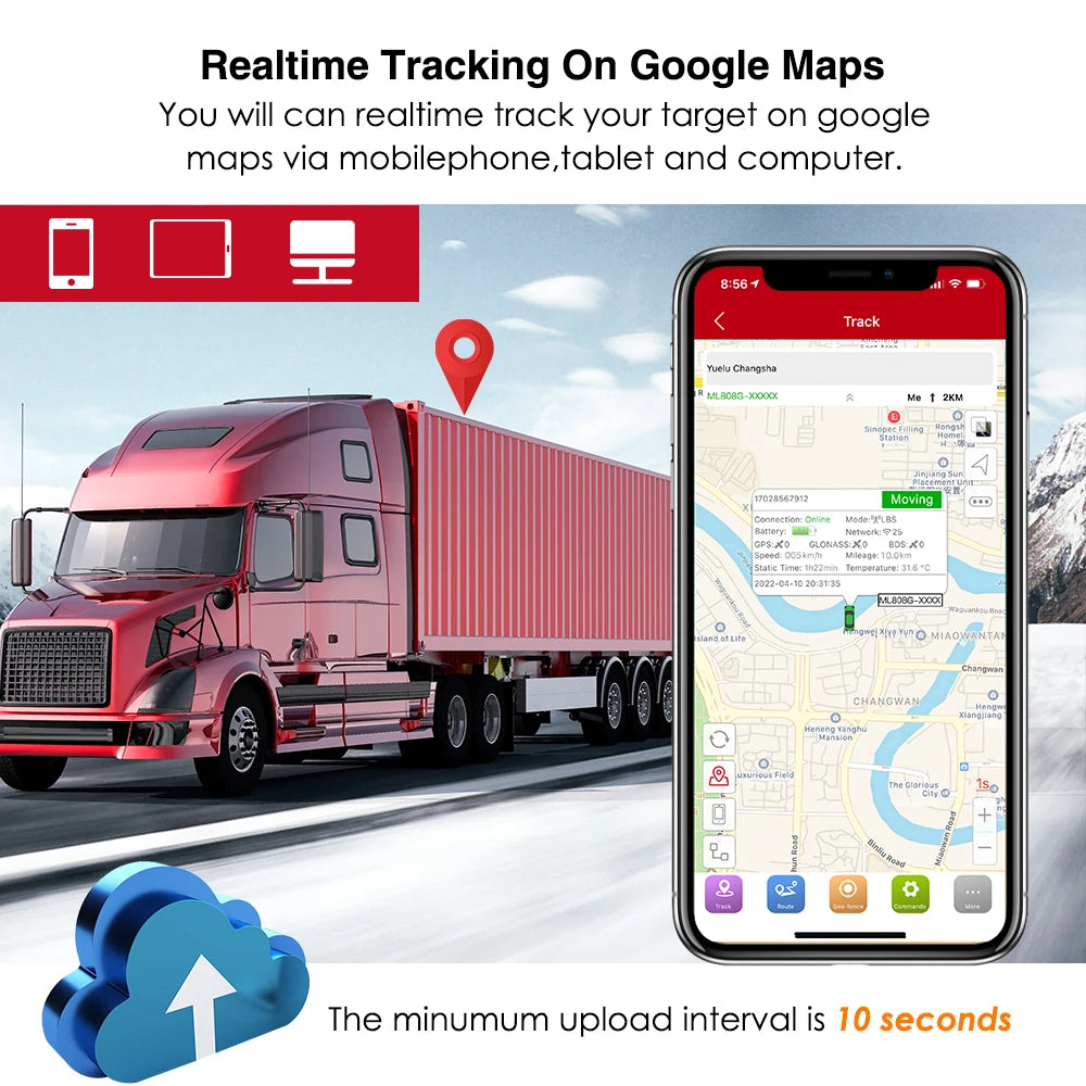 4G MiCODUS GNSS Locator ML808G 10000Mah Magnet Asset GPS Tracker Vehicle Waterproof Geo-fence Lifetime Free APP