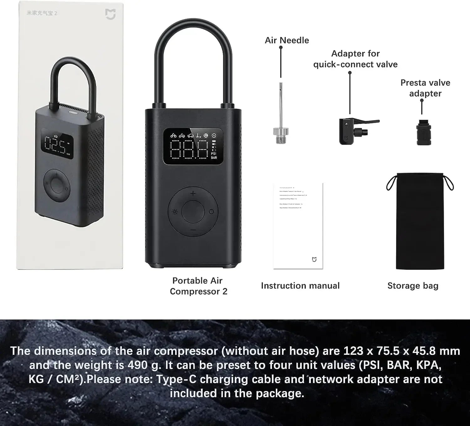 Přenosný digitální kompresor na pneumatiky Xiaomi 2/2D