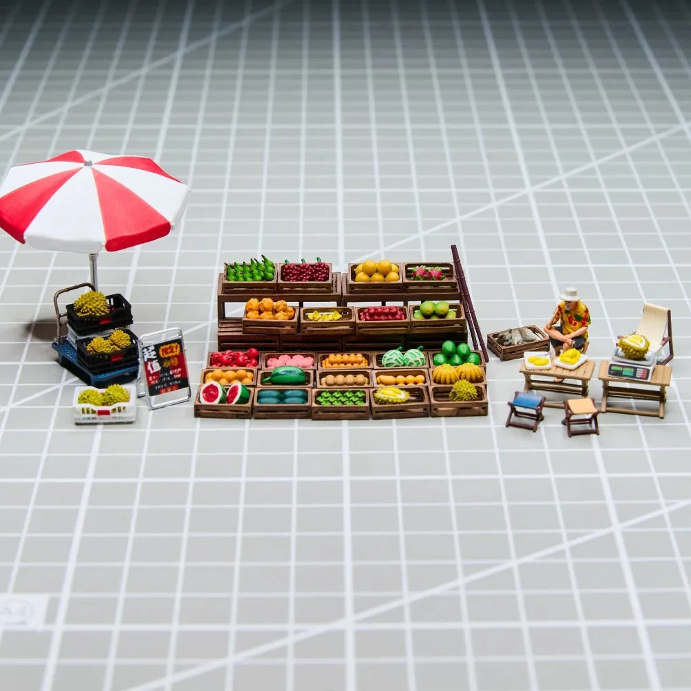 1:64 Resin Fruit Stand and Figure Model Options