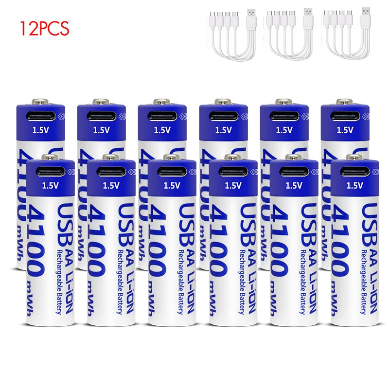 Kuugro AA 1.5V 4100mWh USB Rechargeable Battery Type-C Rechargeable AA Li-ion Battery for Remote Control Smart Door Lock Toys