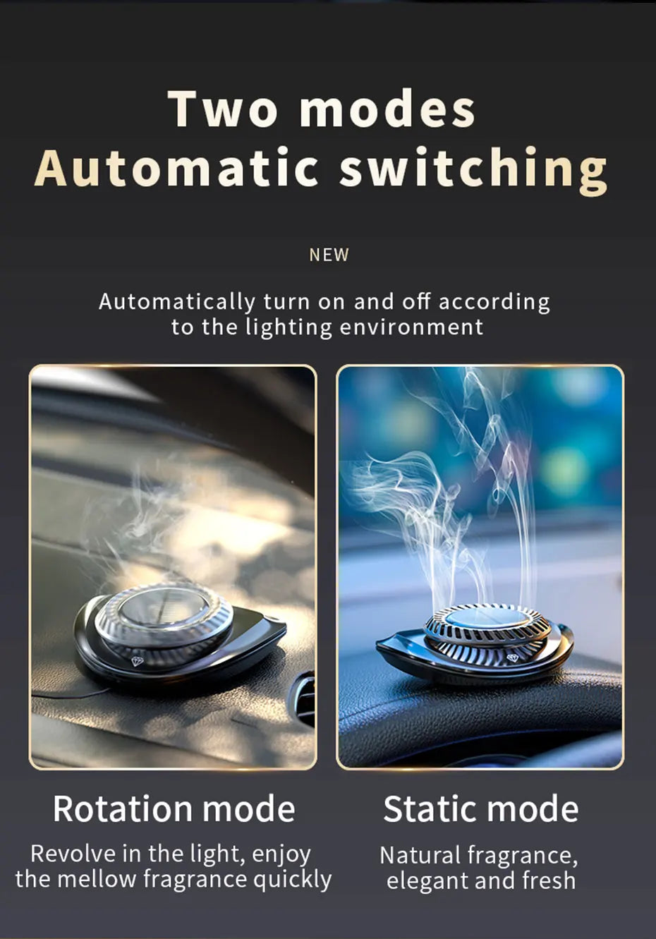 SEAMETAL Solar Car Air Freshener Essential Oil Diffuser EP Solar Energy Sensor Rotation Automatic Fragrance with Number Plate