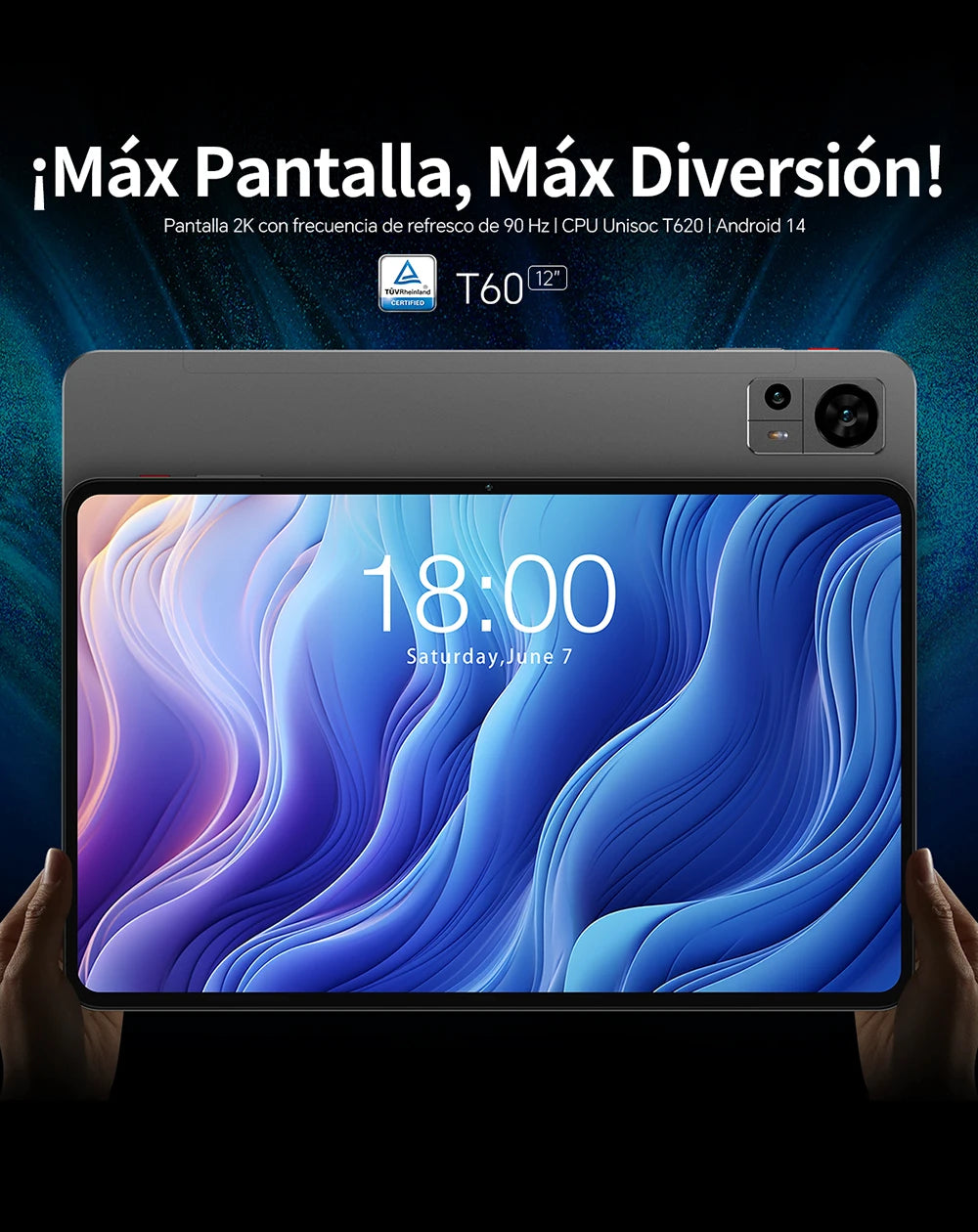 Teclast T60 12" Tablet Οθόνη 2K Android 14 T620 8-πύρηνος Μέγιστη 20GB RAM 256GB ROM 4G LTE τύπος C 8000mAh Γρήγορη Φόρτιση Widevine L1