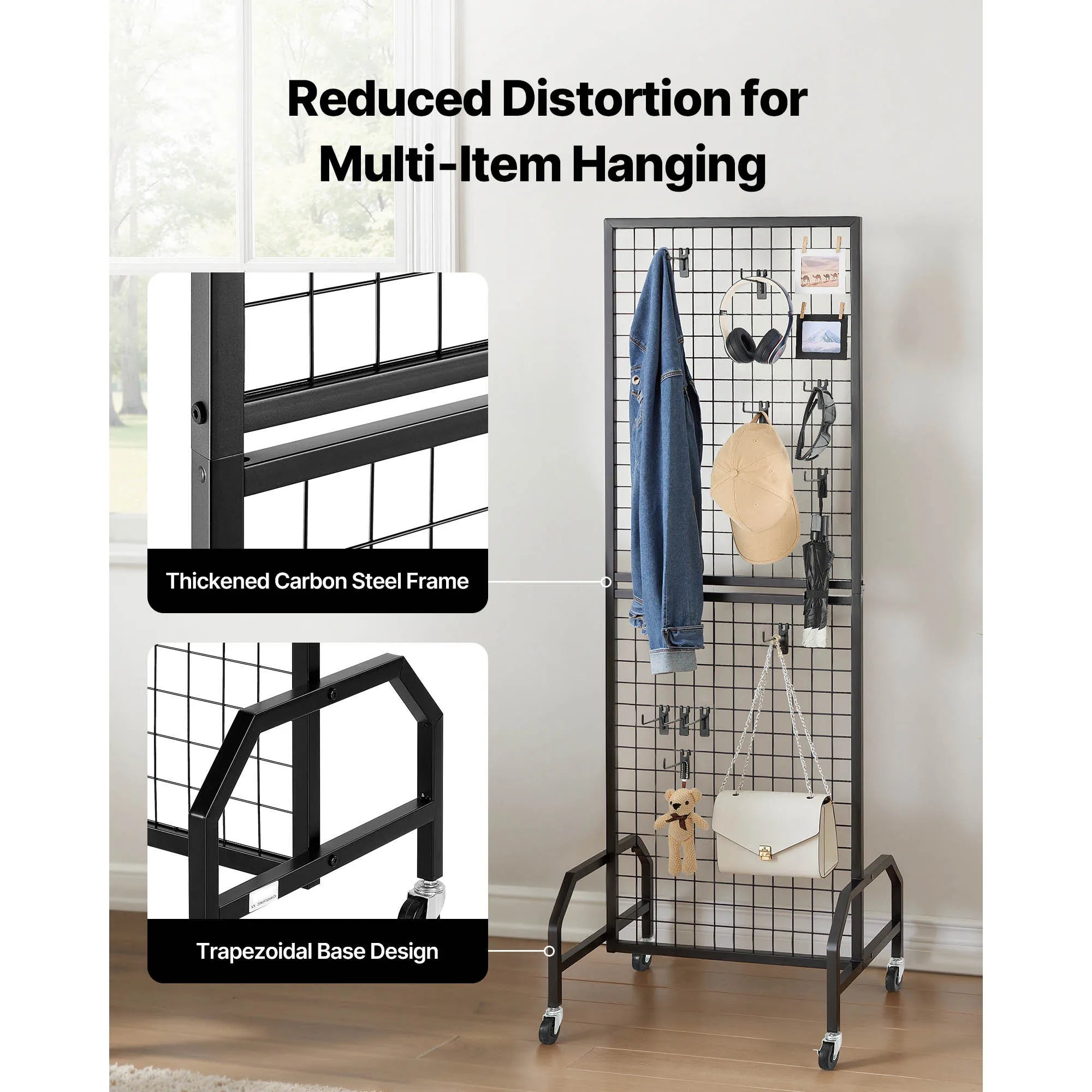 Rolling Grid Wall Display Panel with Hooks and Wheels