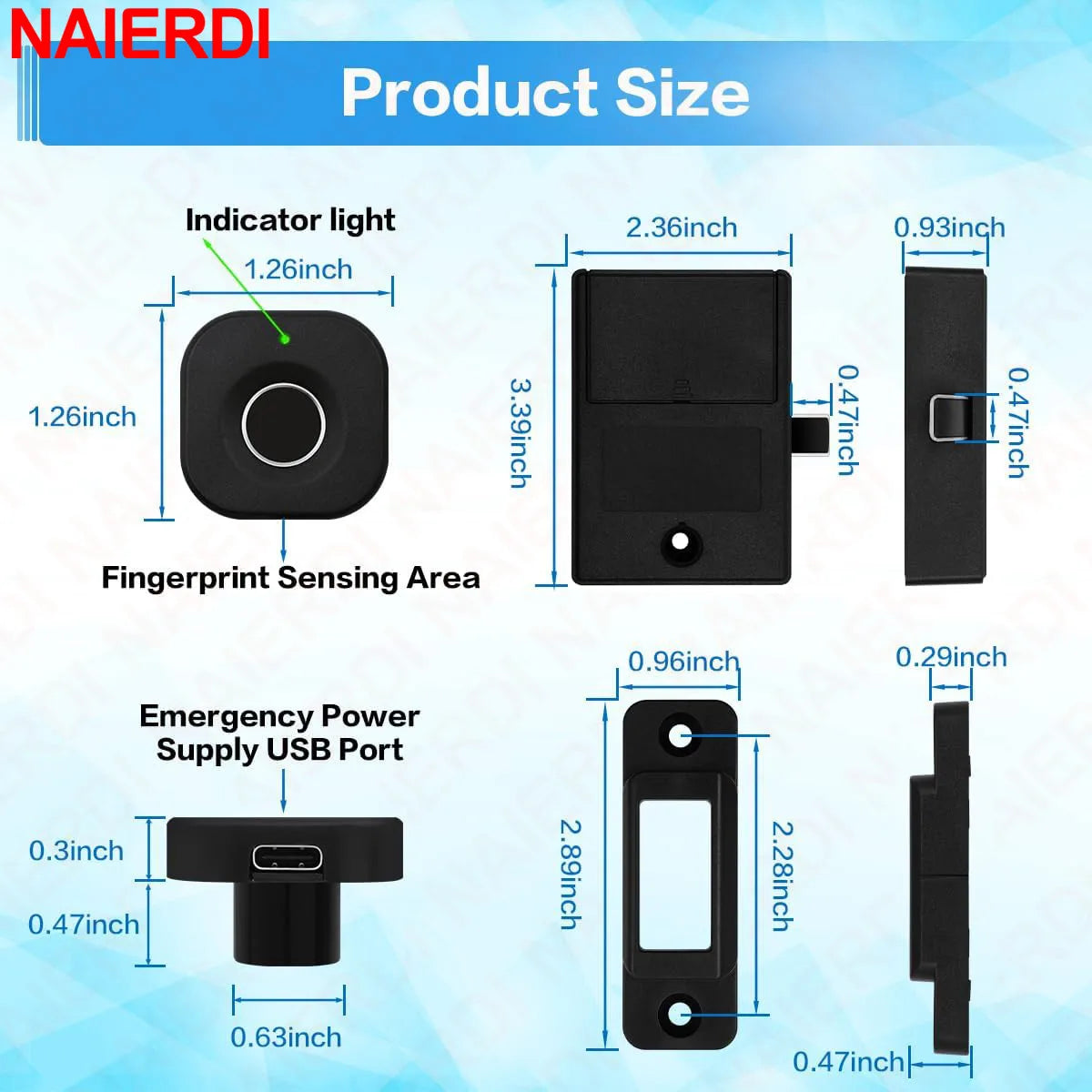 Fecho de Armário com Impressão Digital NAIERDI, Fechos Digitais Biométricos Inteligentes, Gavetas Ocultas, Anti-Roubo, Sem Chave, Segurança para Casa e Escritório