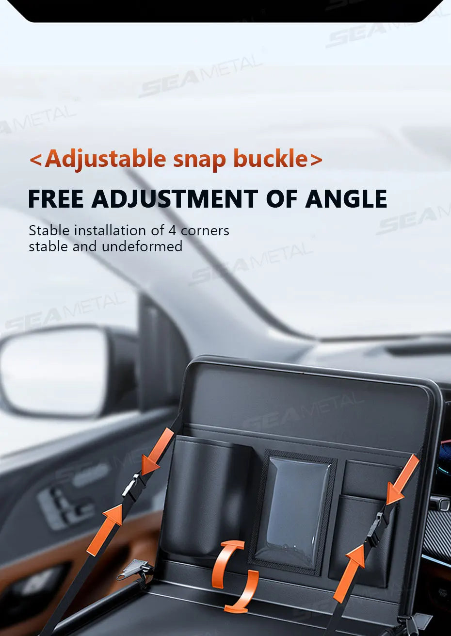 SEAMETAL Portable Laptop Storage Bag for Car Steering Wheel Temporary Tray Snacks Holder Foldable Multi-Pocket Car Organizer