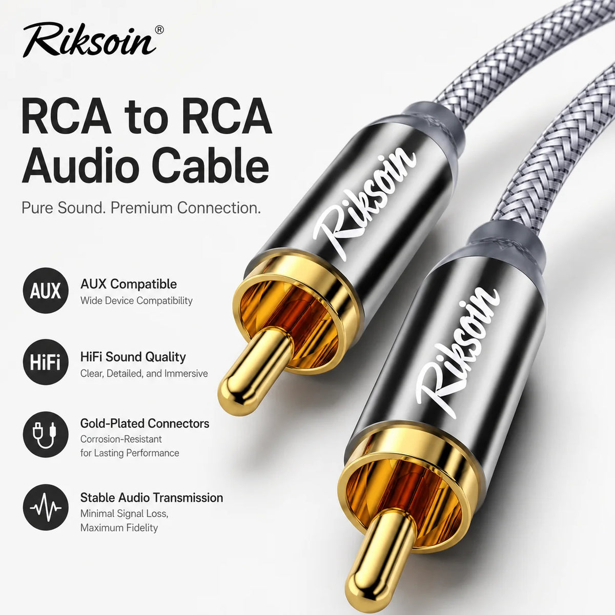 Zvočni kabel RCA moški-moški, siv, 0.6–5m