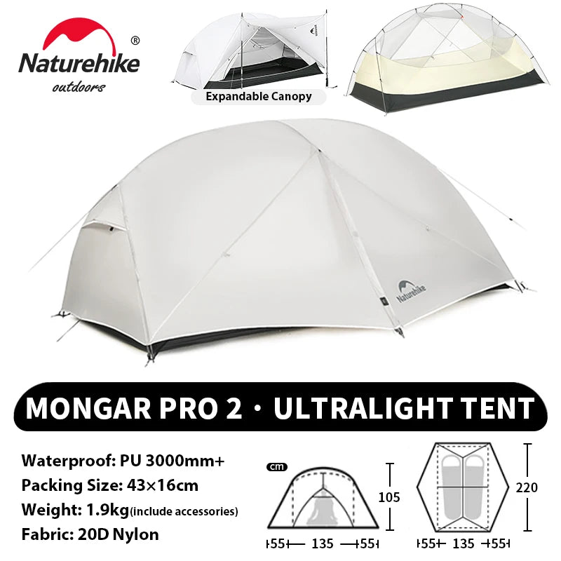 Ultralight 2-Person Waterproof Trekking Tent 20D Nylon 1.8kg