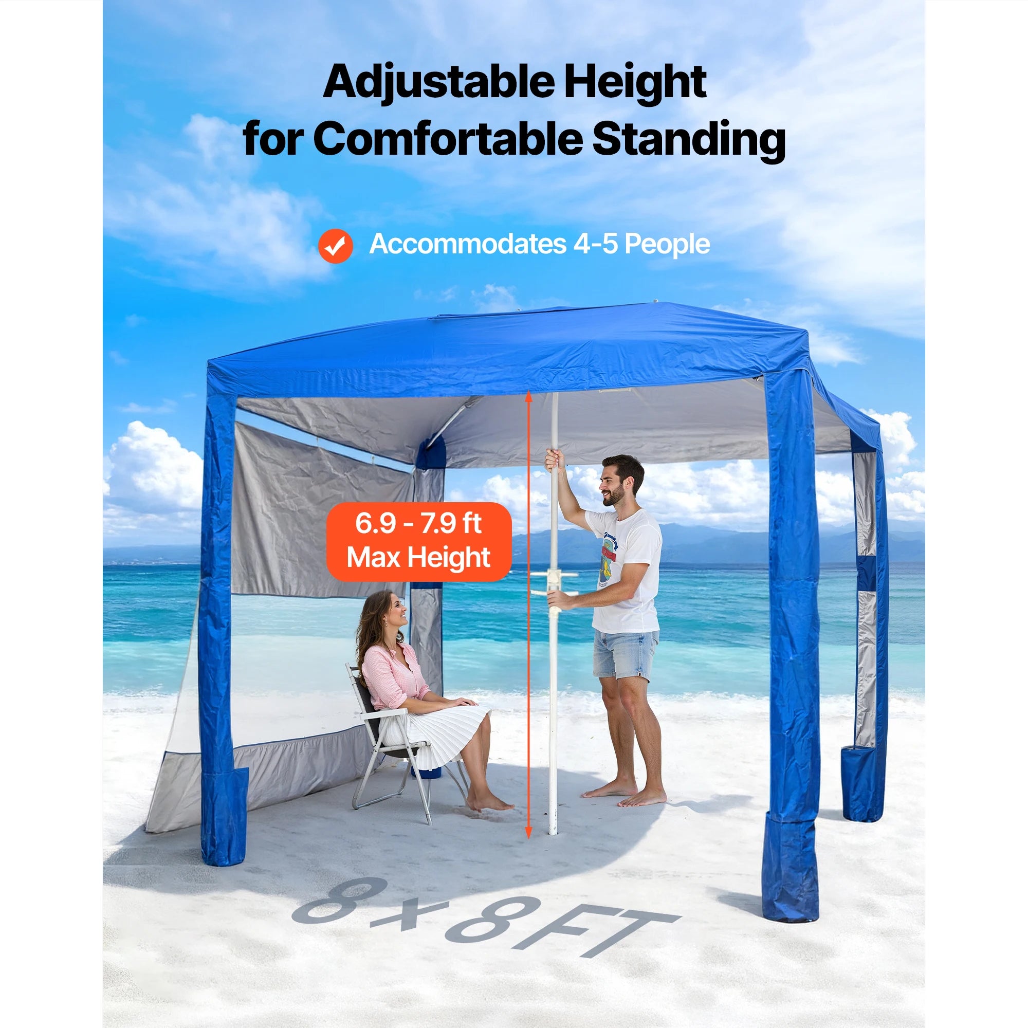 Tenda cabana da spiaggia 8x8 ft con ombra UPF 50+ e parete laterale