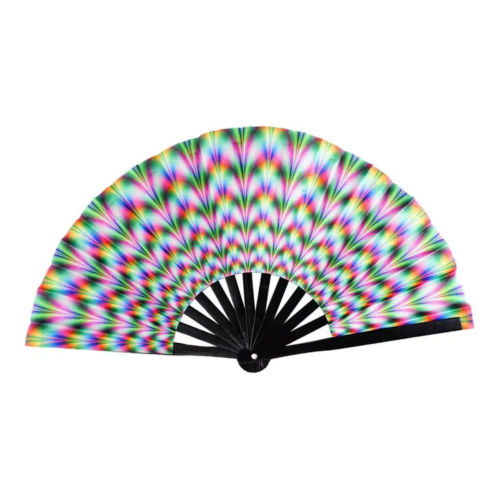 Bambusowy wachlarz składany 33 cm z fluorescencyjną tkaniną