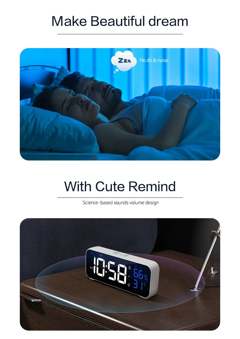 Digital Alarm Clock with Temperature, Dual Alarms & LED Display