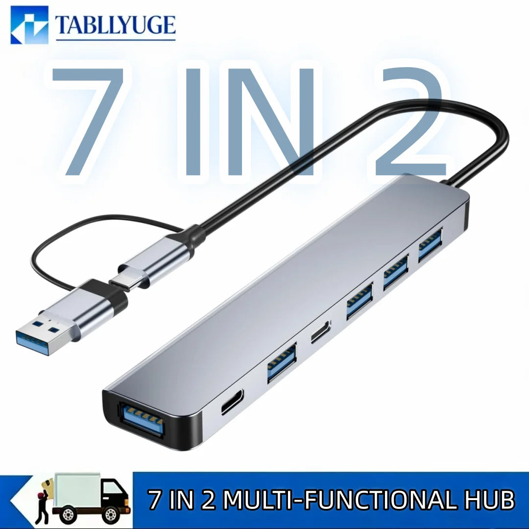 USB razdjelnik s USB-A i USB-C priključkom za povezivanje s glavnim uređajem