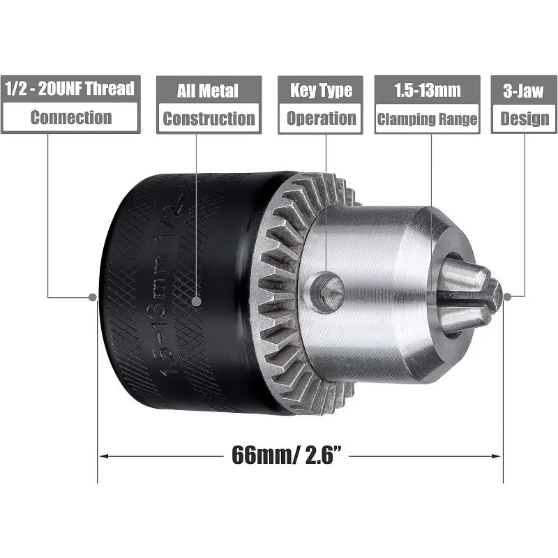 Mandrin à clé, 1.5–13 mm, avec clé de mandrin