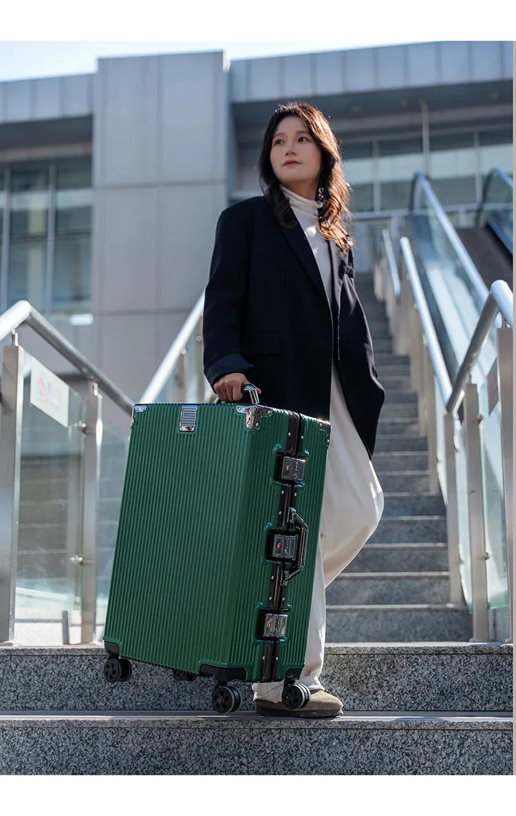 Aluminum Frame Suitcase with Silent All-Terrain Wheels and Cup Holder