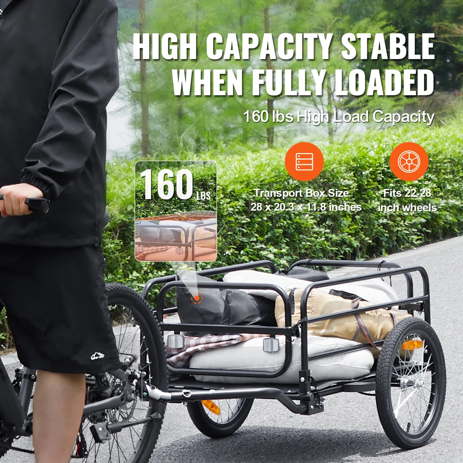 Remorque vélo pliable pour charge de 160 lbs avec roues de 16"