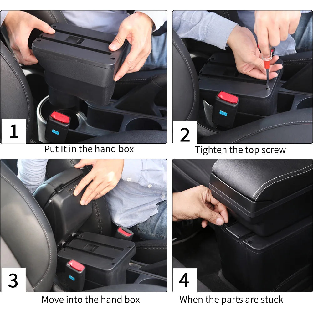 Universaali auton käsinoja säilytystilalla ja valinnaisilla USB-porteilla