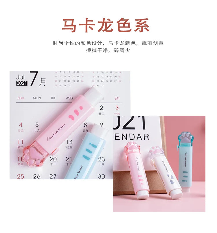 Kawaii Retractable Eraser Cute Cat Korean Stationery Rubber Drawing Erasers Children's school supplies Office