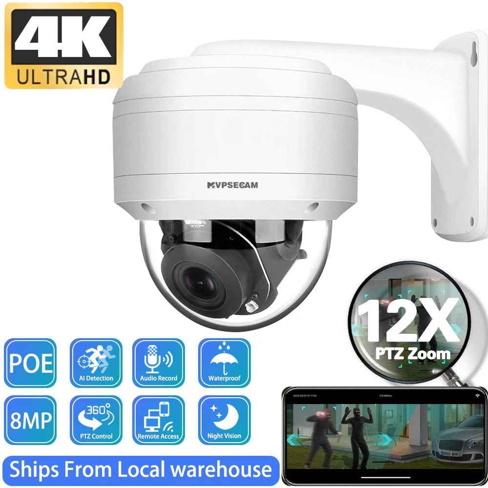 4K 8MP PTZ kupolasta kamera s 12X zumom i PoE