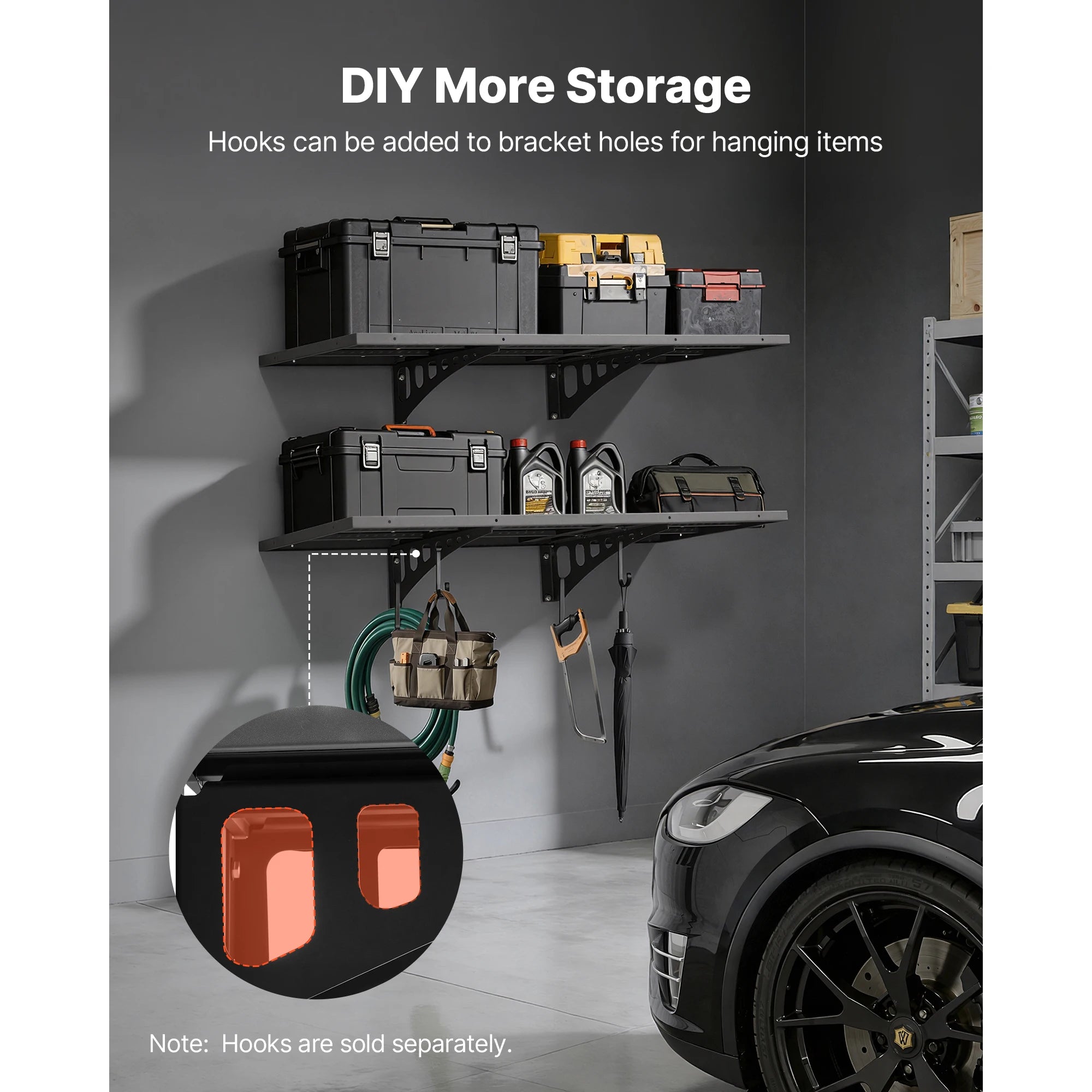 Heavy-Duty Wall Garage Shelving 2-Tier Steel Rack 280lbs Per Shelf