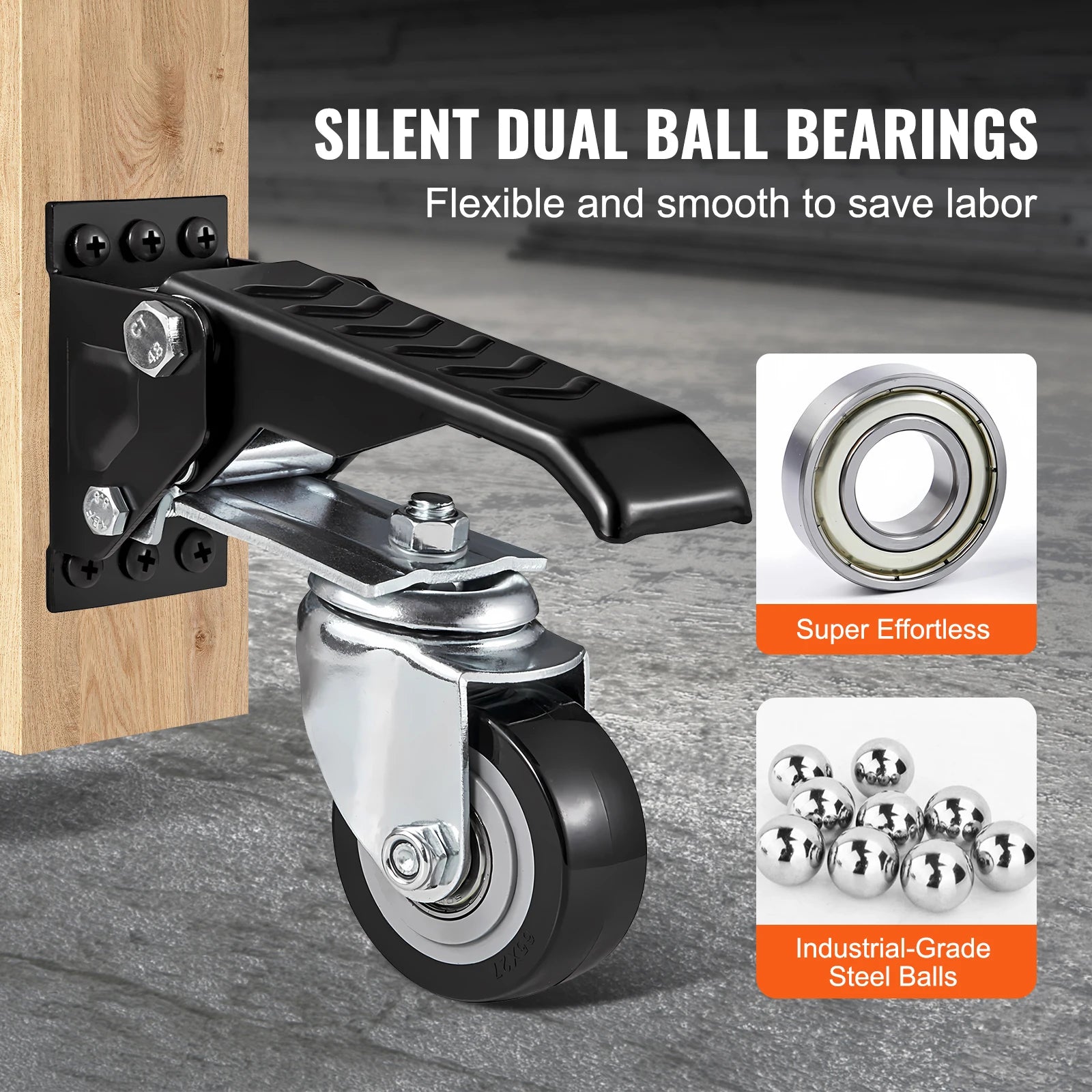 SucceBuy 165lbs 2.5" Set of 4 Workbench Caster Wheels Side Mounted Retractable Stepdown Wheel 360° Swivel for Tables & Equipment
