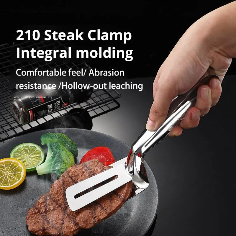 Szczypce do steków i smażenia ze stali nierdzewnej 201, 1 sztuka, srebrne