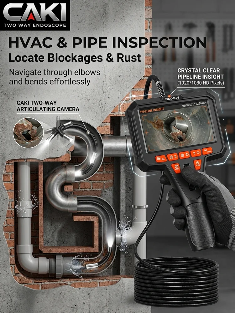 Industrial Endoscope 360° Two-Way Articulating Borescope with 4.5" IPS Screen