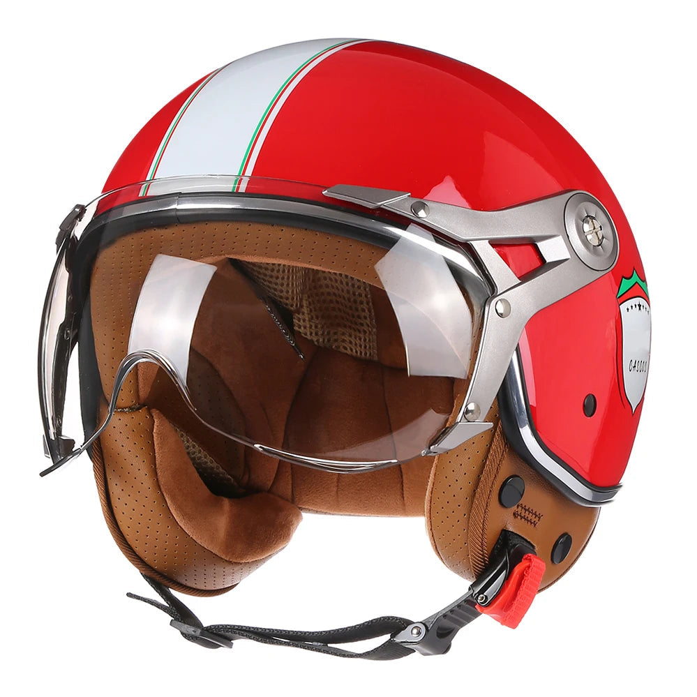 Vintage TT&COCASCOS Motorcycle Helmet Jet with Visor Motorbike Riding 3/4 Open Half Helmet Retro Scooter Capacete Moto